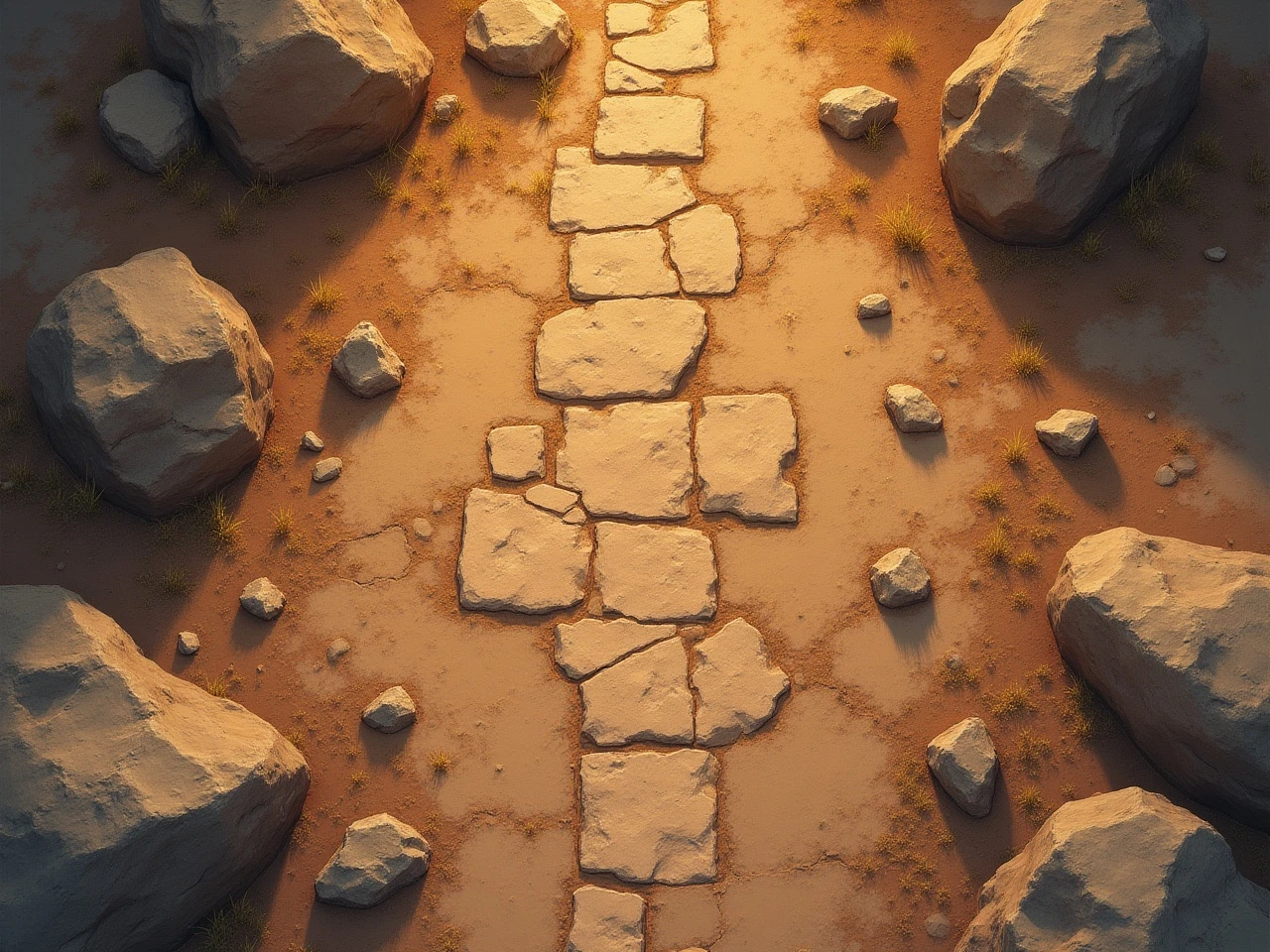Broken stone path across terrain